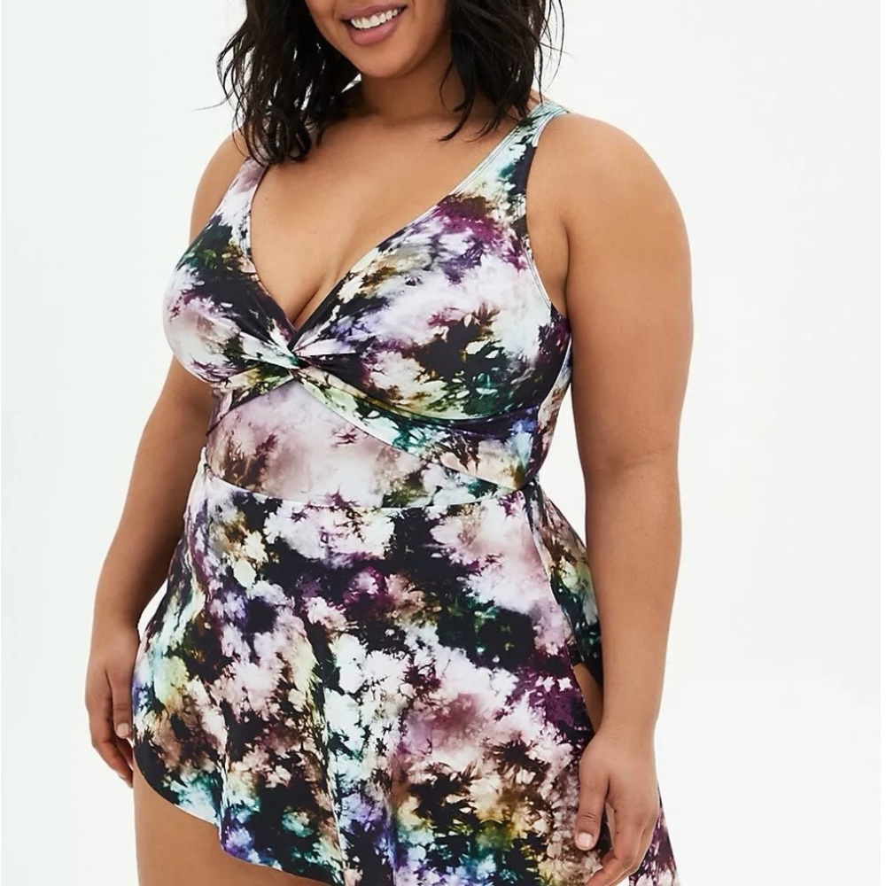 Torrid Wireless Short Asymmetrical Twist Front Swim Dress With Brief